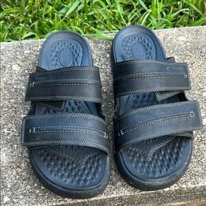 Crocs Yukon Vista II literiders Mens 12 Black Faux Leather Slide Sandal‎ Shoes
